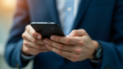 Businessman Using Smartphone for Digital Wallet Payments: Mobile Banking Transactions, Blockchain Technology, and Global Online Business Solutions