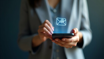 Flat Vector Illustration: Woman's Hand Using Smartphone with Email Icon for Mobile Communication