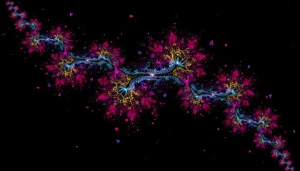 A stunning digital fractal on a black background, showcasing intricate patterns and vibrant colors that seamlessly blend into one another.