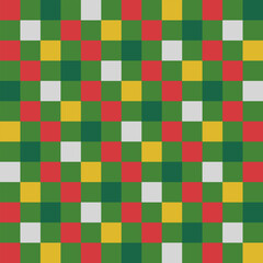 Vibrant seamless checkered grid pattern for Xmas, Christmas, and Happy New Year. Squares in festive colors create a geometric vector design. Ideal for holiday themed wallpapers and background