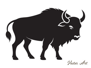 Bison buffalo vector silhouette, outline vector illustration on white background