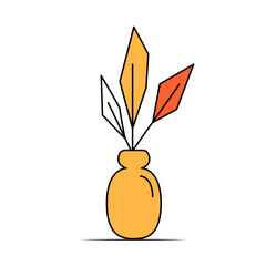 Flower in a pot or vase in cartoon style. House plant in flat style. Vector outline icon plant.