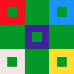 Seamless check grid linear pattern in festive Xmas and New Year colors. Square, block, tile, and quadrant shapes in Memphis style. Geometric vector holiday background with modern, cheerful aesthetics