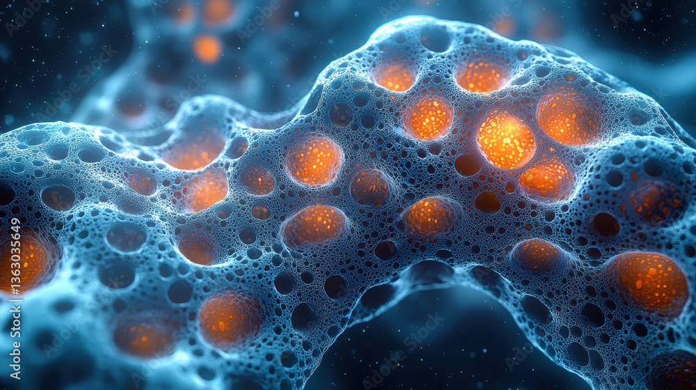Poster surreal macro view revealing intricate nanomaterials and molecular structures under advanced laborat