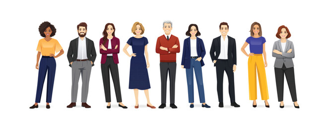 Multiethnic diverse business people collection. Males and females in different ages set. Isolated vector illustration.