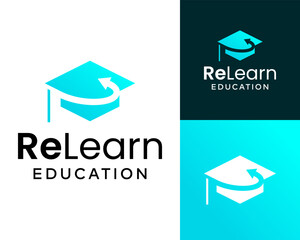 Logo design about academic study hat and reverse arrow direction sign.