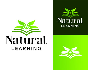 Logo design about natural leaves and a learning book.