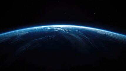 Fototapeta premium Earth from space, a breathtaking view of our planet bathed in cosmic darkness. A view from above, showcasing the delicate blue and white tones of the atmosphere and clouds