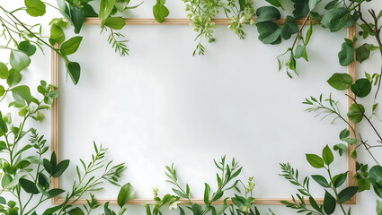 Fototapeta premium Elegant Green Leaf Border on White Background - Perfect for Nature-Themed Designs