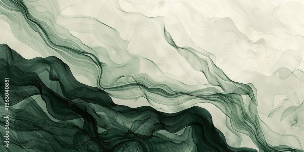 Poster abstract flowing green and beige waves on a light background. digital artwork of wavy pattern with g