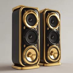Fototapeta premium Elegant Gold and Black Loudspeakers: Studio Quality Audio Equipment for Rich Sound Experience