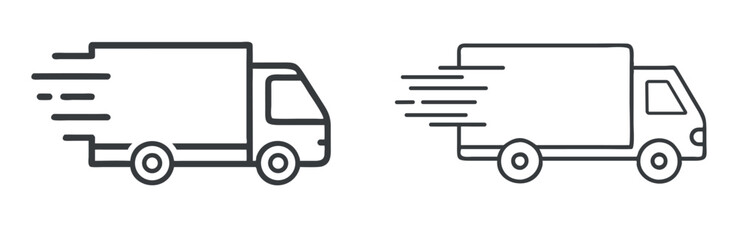 Duo Fast Delivery Truck Icons. Express Shipping Line art Vector Set for Logistics and Transport