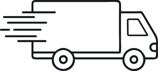Minimal Outline Vector of Fast Moving Delivery Truck icons. Logistics and Shipping Concept