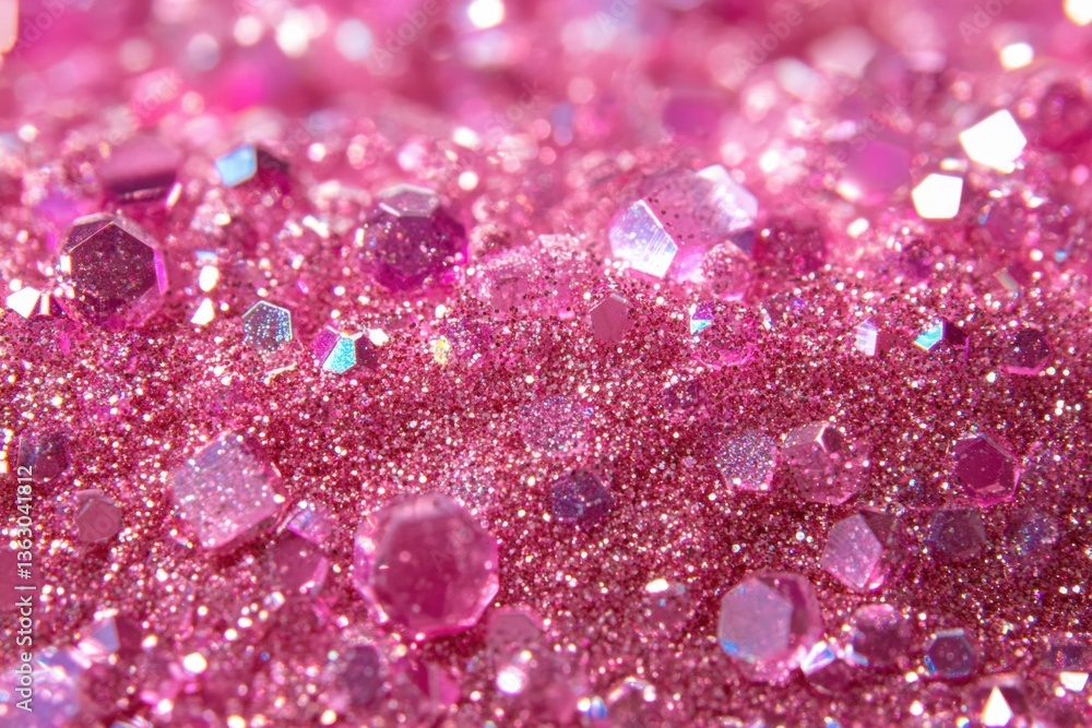 Poster sparkling pink glitter dust with iridescent gems creating a luxurious and festive background for cel