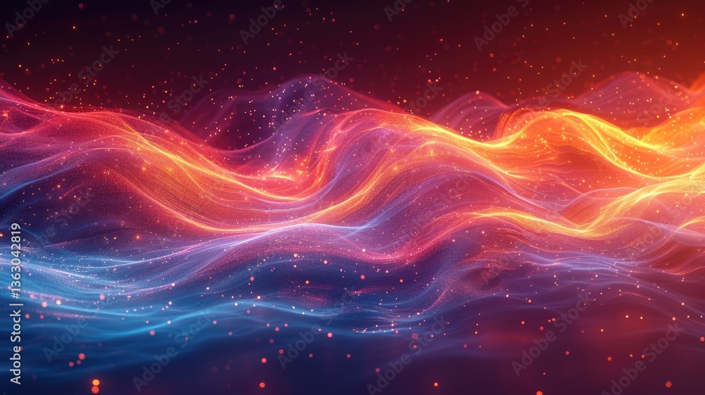 Poster a stunning abstract representation of neon waves flowing through light and vibrant colors. this visu