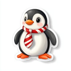 Obraz premium Adorable Cartoon Penguin in Red and White Scarf