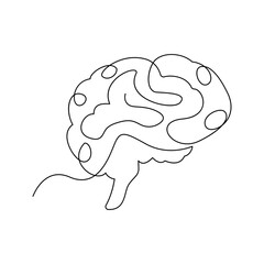 Human brain single-line art creatively illustrates the complexity of the mind using a single, continuous stroke, symbolizing intelligence and creativity in a minimalist form.