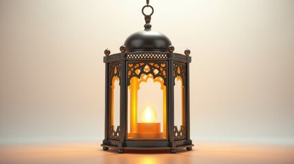 Fototapeta premium Ornate lantern with a warm glowing candle inside the object