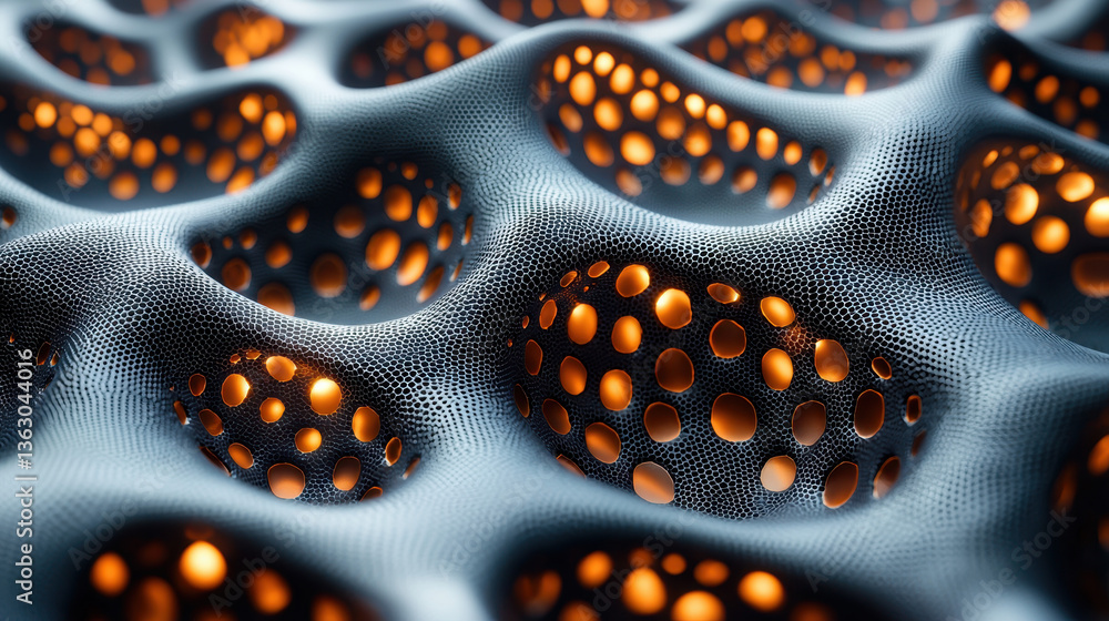 Poster advanced nanomaterials showcasing intricate molecular patterns in a futuristic scientific environmen