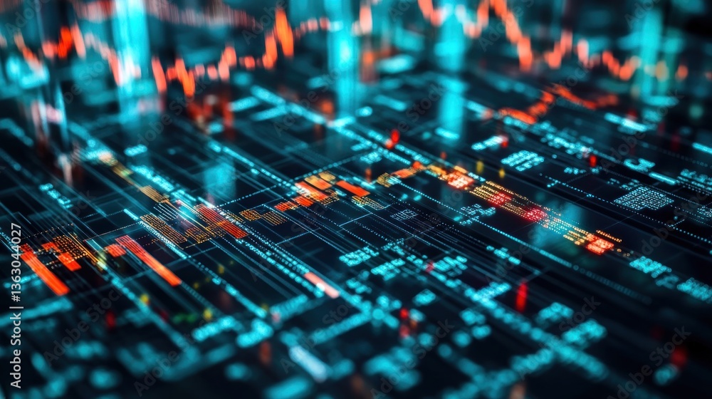 Poster abstract digital data visualization, stock market charts and financial data streams