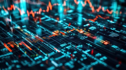 Abstract Digital Data Visualization, Stock Market Charts and Financial Data Streams