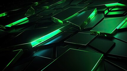 Abstract composition of overlapping geometric shapes emitting green light