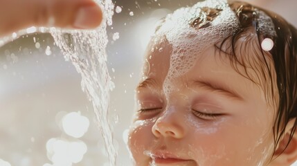 Close-up of Baptismal Water Poured Over Baby's Head