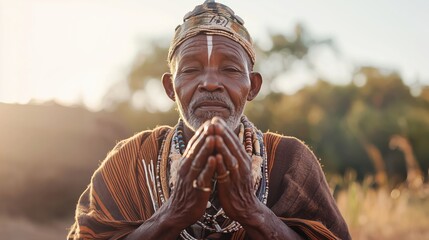African tribal elder performing a traditional blessing ceremony