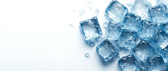 Obraz premium Close-up of glistening ice cubes on a white background. Cool, refreshing, and perfect for summer drinks.