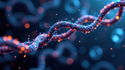 Magnesium glycinate depicted as a double helix DNA structure with glowing spheres, suggesting health or biological function.