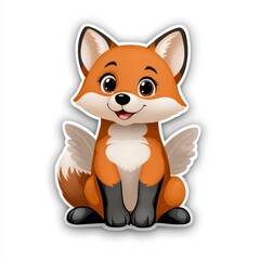 Fototapeta premium Adorable Orange Cartoon Fox with White Wings on White Background