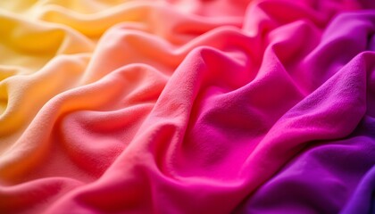 Obraz premium The colorful background of flowing fabric is a mesmerizing display of vibrant hues blending seamlessly together in a smooth and soft cascade, creating a visually pleasing and captivating scene.