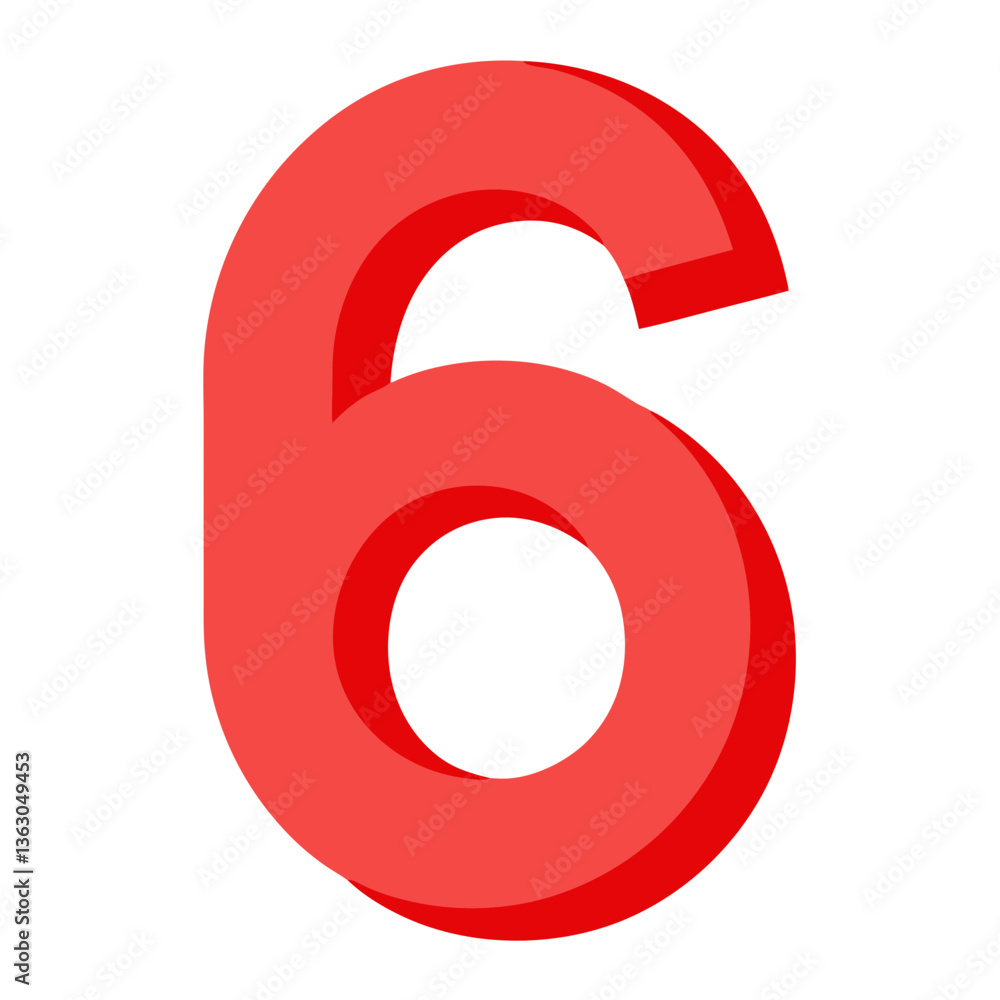 Poster a red number six in a simple illustration, perfect for various design projects and applications
