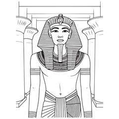 Ancient Egypt Mythology Coloring Pages with Black and white vector illustration