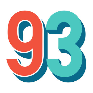 Numbers "93" Colorful design with retro typography. vector cartoon illustration