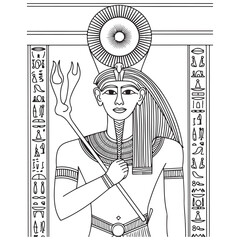 Ancient Egypt Mythology Coloring Pages with Black and white vector illustration