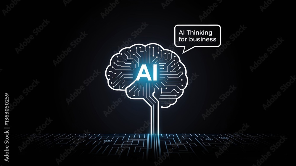 Poster ai and brain diagram: a striking digital illustration of a brain formed by circuitry, representing a