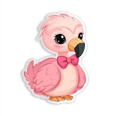 Adorable Pink Flamingo Chick Cartoon Illustration with Bow Tie