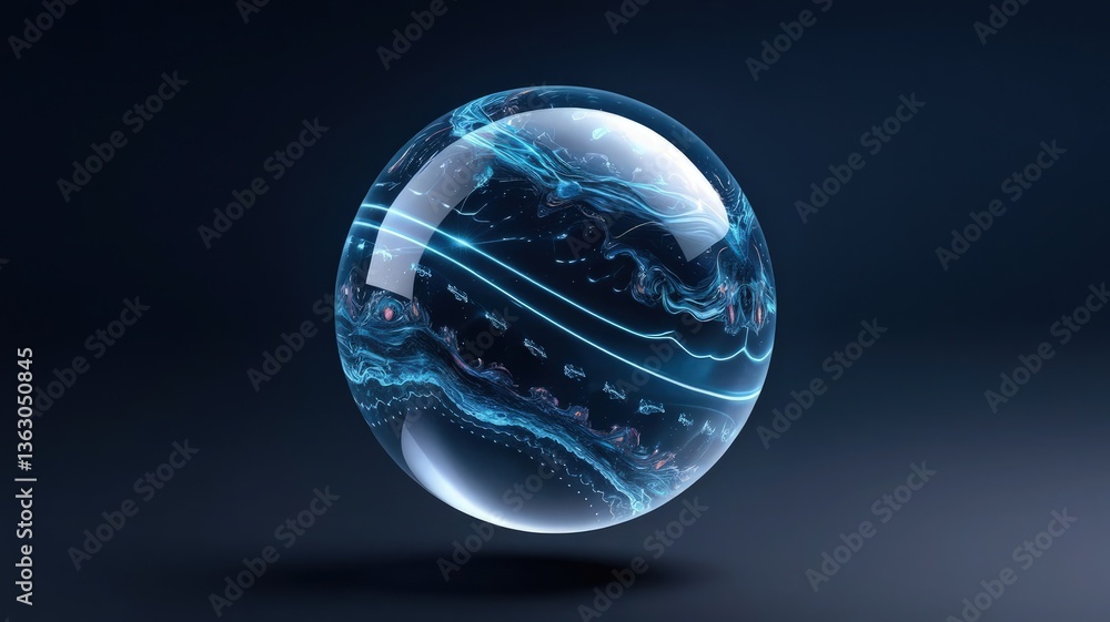 Poster technological sphere: a captivating digital sphere with intricate lines and patterns, illuminated by