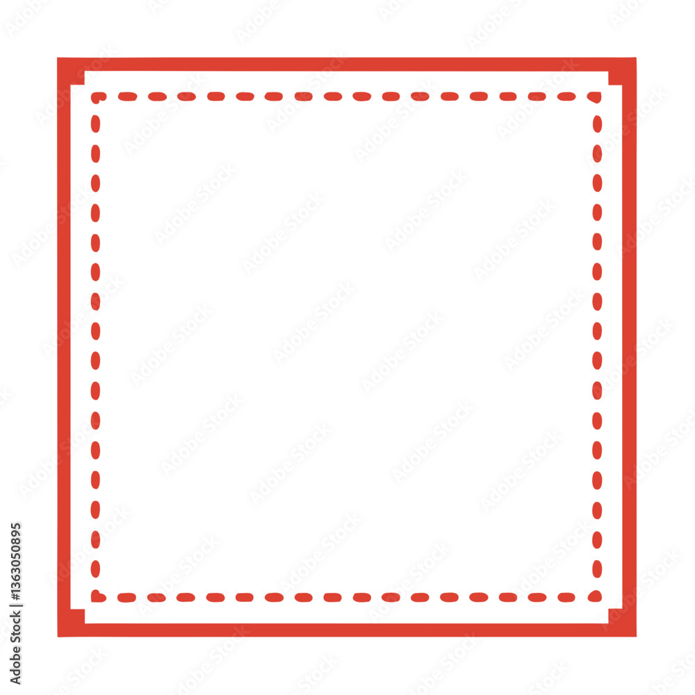 Aufkleber red square outline: a minimalist design featuring a bold red square outline with a delicate, dotted 
