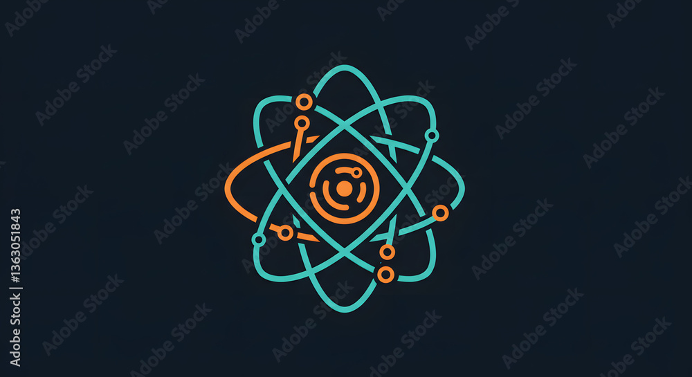 Poster unveiling the atom: a dynamic illustration showcasing the intricate structure of an atom, complete w