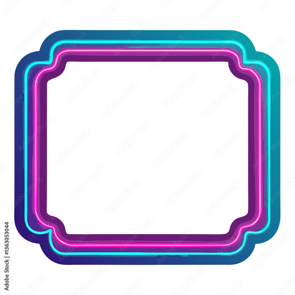 Poster a stylish neon sign of a frame with a vibrant glow, ready for text. the frame has an unique shape wi