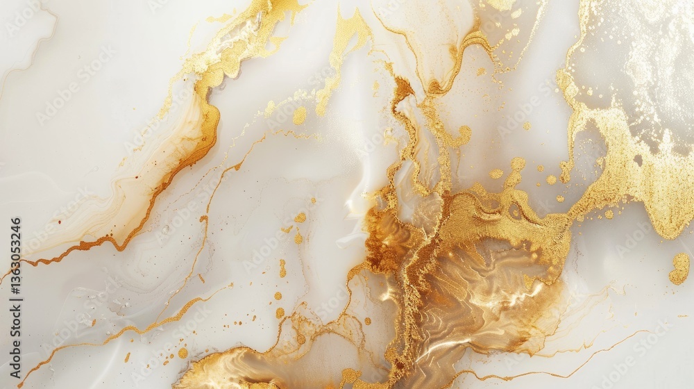 Aufkleber abstract golden and white fluid marble texture. digital art for luxury and modern design. background