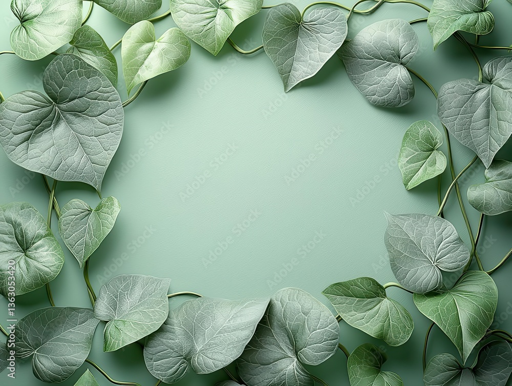 Poster delicate vines in soft greens wrap around a blank space, allowing for spring-themed messages to blos
