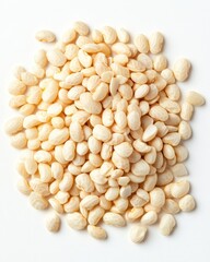 Fototapeta premium Pile of Creamy White Lima Beans on White Background Close Up Shot Minimalist Style Food Photography