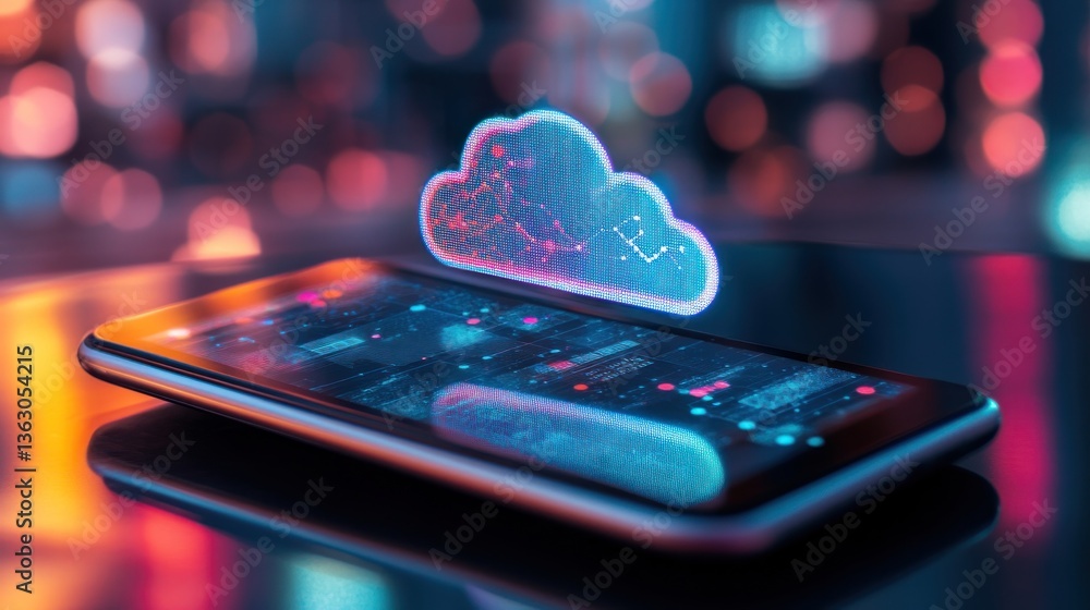Poster cloud computing on smartphone, digital data & network connectivity
