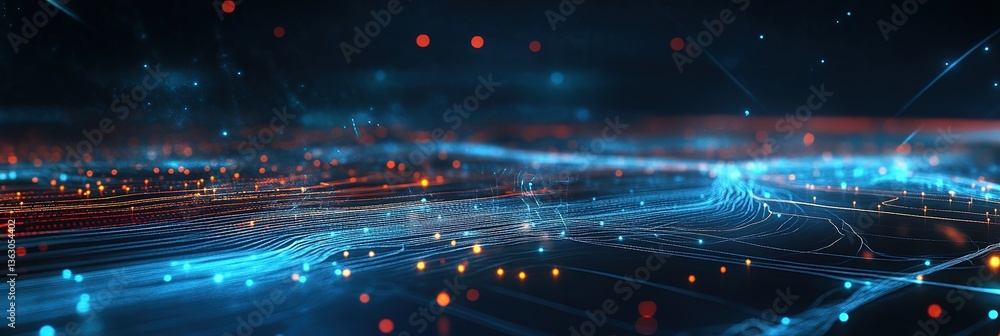 Poster wireless data transmission, high internet information flow in abstract cyberspace. neural network 3d
