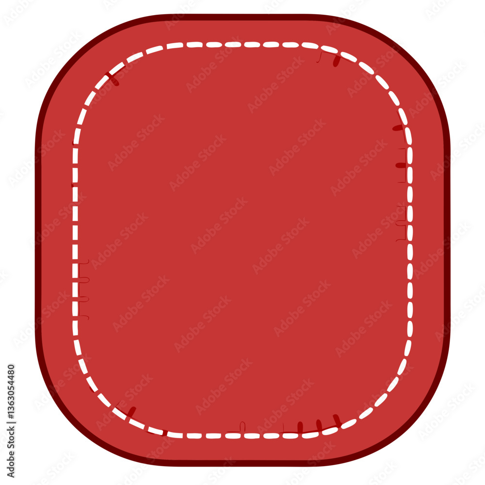 Poster red square shape button or icon with a dashed border, vector illustration