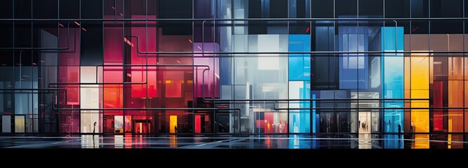 An abstract colorful architectural design of a modern building structure