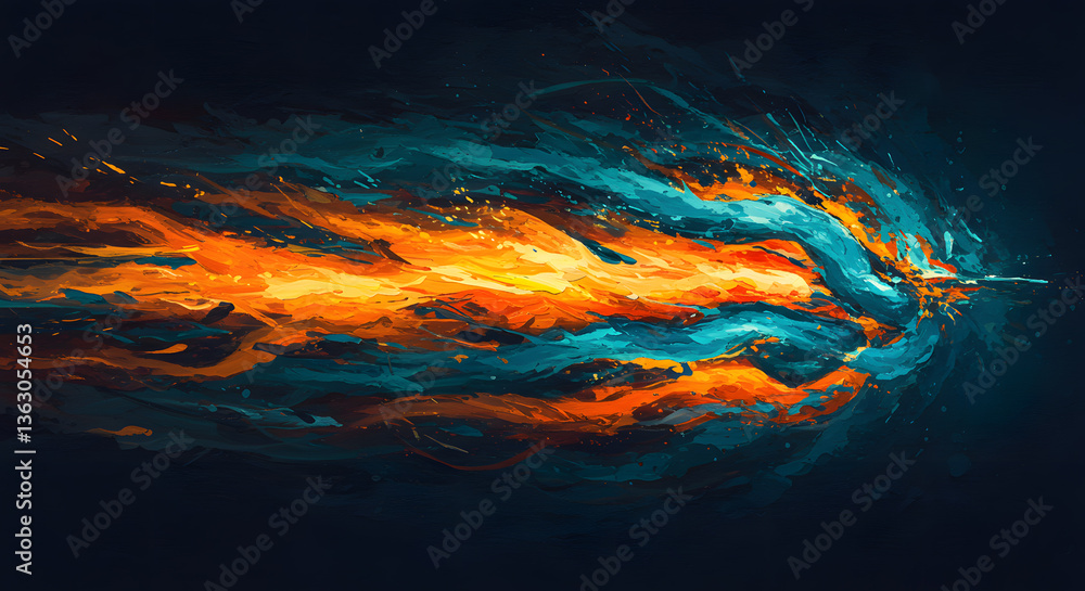 Poster fiery abstract: a captivating abstract composition bursts forth with dynamic energy, where fiery ora